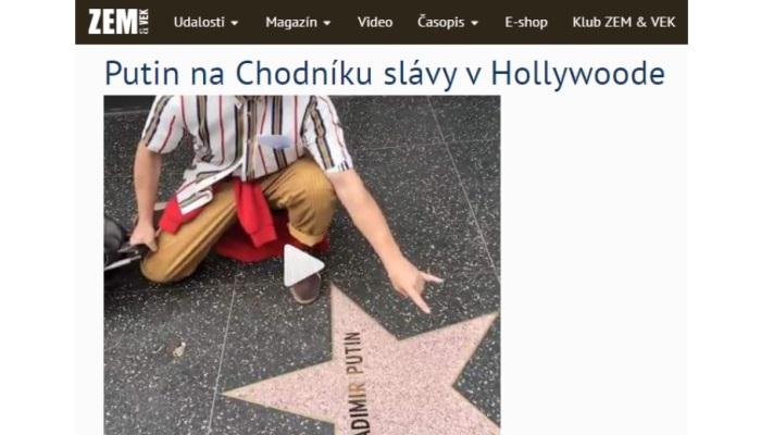 Zem a Vek šíri fake news o Putinovej hviezde na chodníku slávy v Hollywoode